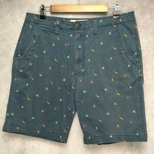 Arizona Mens Shorts Surfer Graphics size 33 Blue Flat Front Stretch Flex Cotton